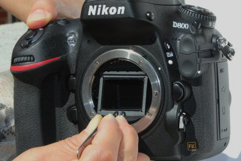 Nikon VAF filter being gently removed with the supplied pointed tweezers